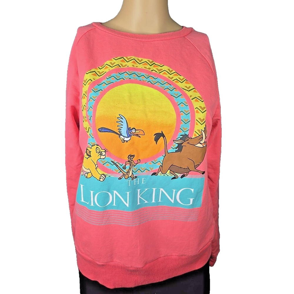Disney Lion King Juniors Orange Pink Crewneck Sweatshirt Size Medium 7 - 9